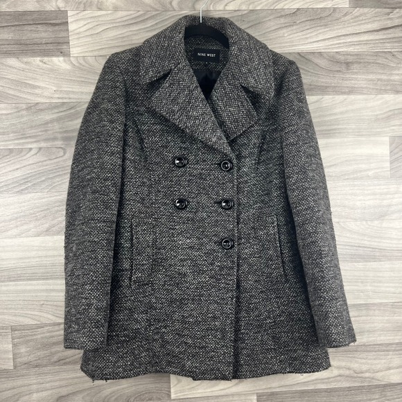 Nine West Peacoat Womens 4 Gray Double Breasted Wool Blend Lined Feminine Career - Picture 3 of 12